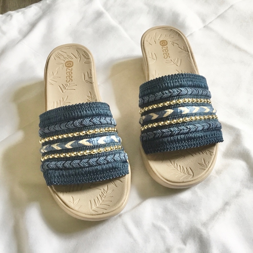 Bzees wedge Blue and Gold Embellished Sandals - Picture 2 of 4